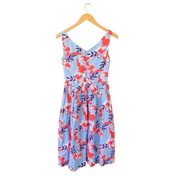 Modcloth Emily and Fin Valerie Retro Midi A-line Dress Blue Cocktail Print - Picture 8 of 8
